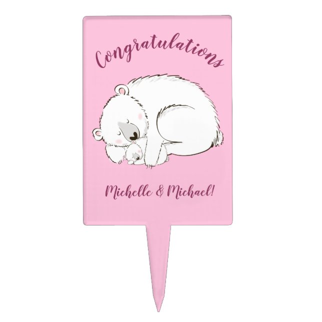 Polar Bear Baby Shower Pink Girl Cake Topper (Front)