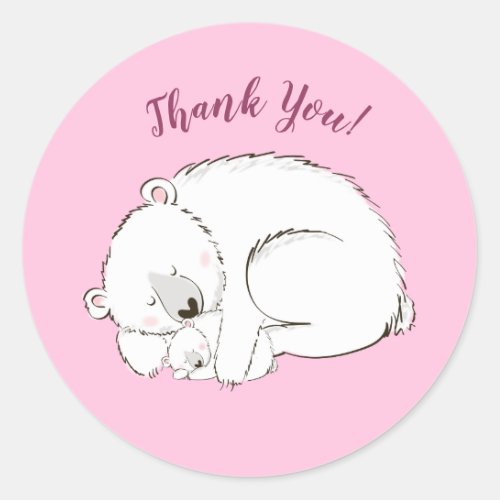 Polar Bear Baby Shower Pink Girl Classic Round Sticker