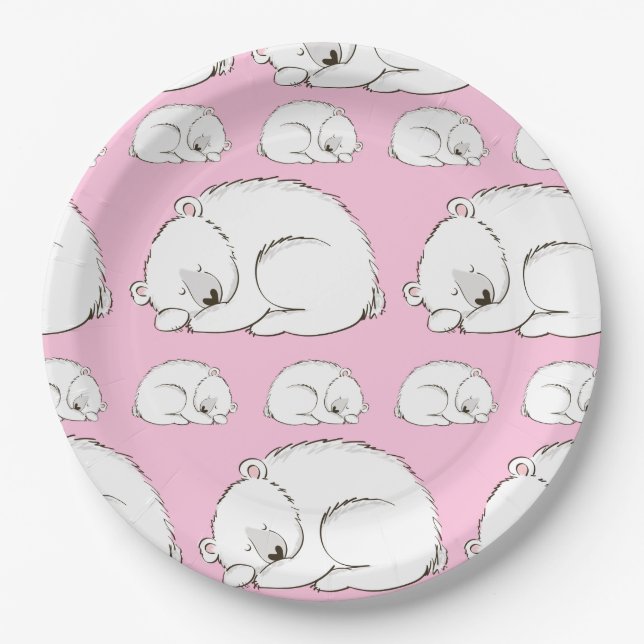 Polar Bear Baby Shower Pink Girl Paper Plates (Front)