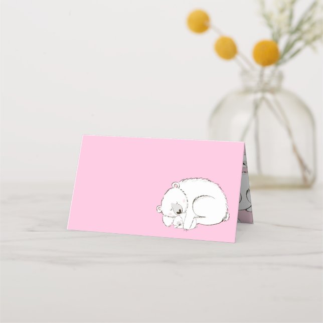 Polar Bear Baby Shower Pink Girl Place Card (Front)