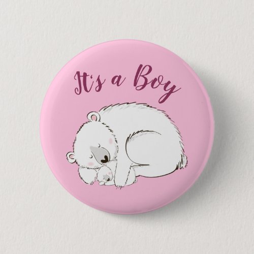 Polar Bear Baby Shower Pink Its a Boy Button