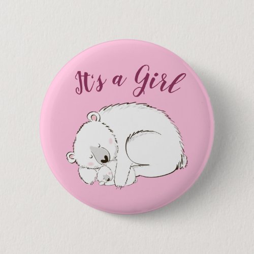 Polar Bear Baby Shower Pink Its a Girl Button