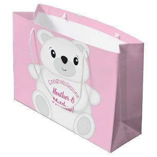 Polar Bear Baby Shower Pink Large Gift Bag