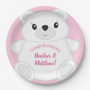 Polar Bear Baby Shower Pink Paper Plates