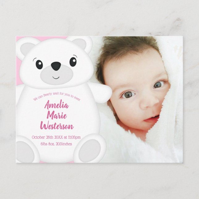 Polar Bear Baby Shower Pink Postcard (Front)