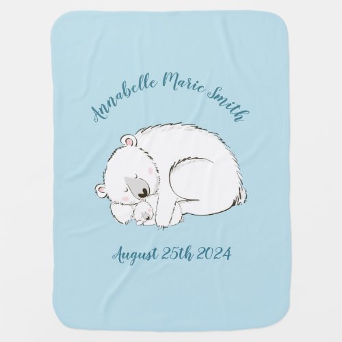 Polar Bear Baby Shower Winter Blue Boy Baby Blanket