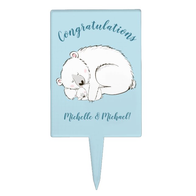Polar Bear Baby Shower Winter Blue Boy Cake Topper (Front)