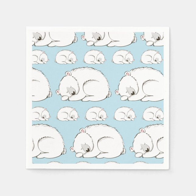 Polar Bear Baby Shower Winter Blue Boy Napkins (Front)