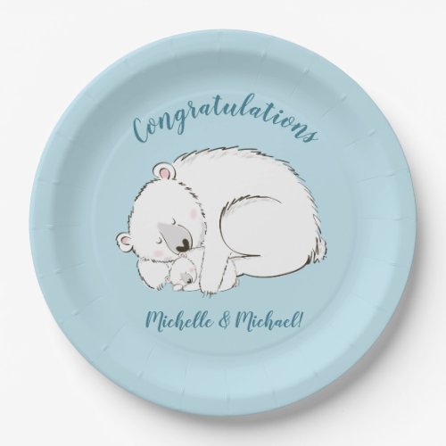 Polar Bear Baby Shower Winter Blue Boy Paper Plates