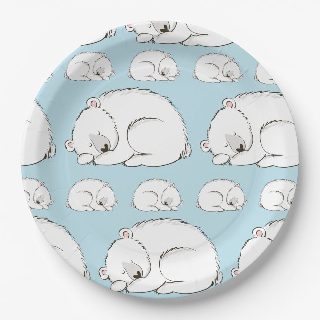 Polar Bear Baby Shower Winter Blue Boy Paper Plates (Front)