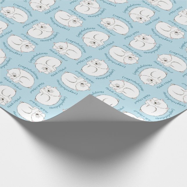 Polar Bear Baby Shower Winter Blue Boy Wrapping Paper (Corner)