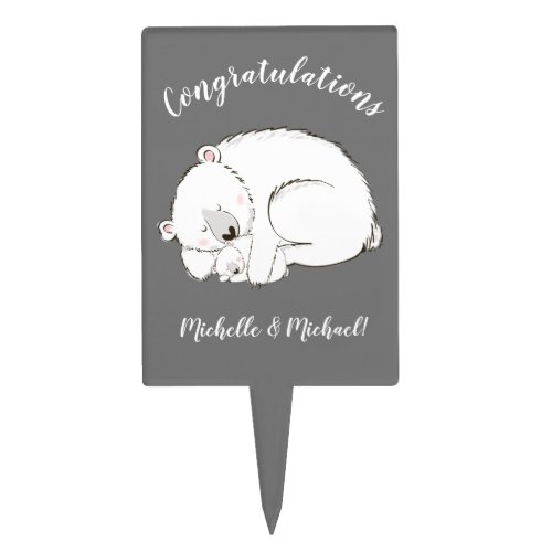 Polar Bear Baby Shower Winter Grey Gender Neutral Cake Topper