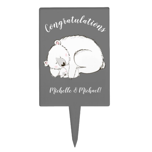 Polar Bear Baby Shower Winter Grey Gender Neutral Cake Topper (Front)