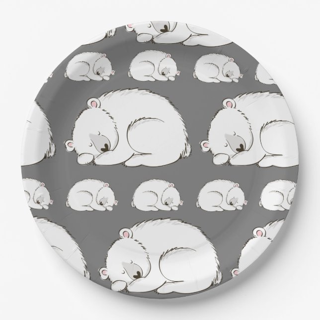 Polar Bear Baby Shower Winter Grey Gender Neutral Paper Plates (Front)