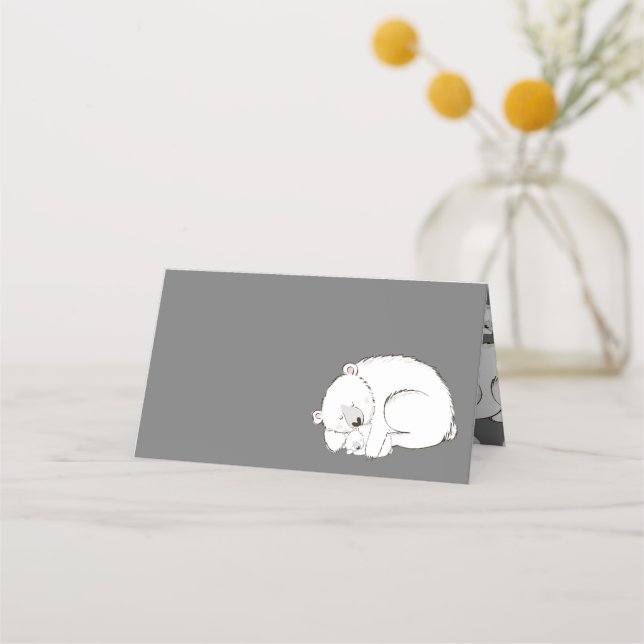 Polar Bear Baby Shower Winter Grey Gender Neutral Place Card (Front)