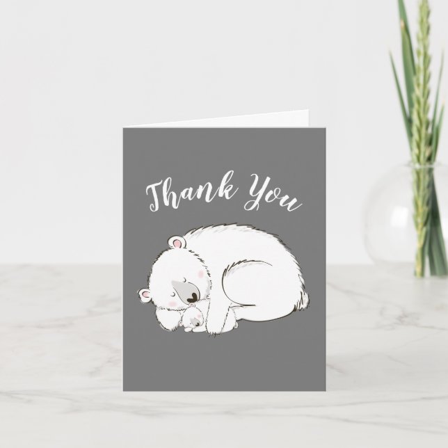 Polar Bear Baby Shower Winter Grey Gender Neutral Thank You Card (Front)