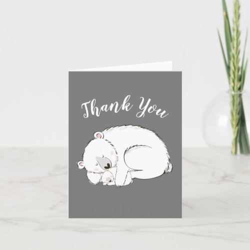 Polar Bear Baby Shower Winter Grey Gender Neutral Thank You Card