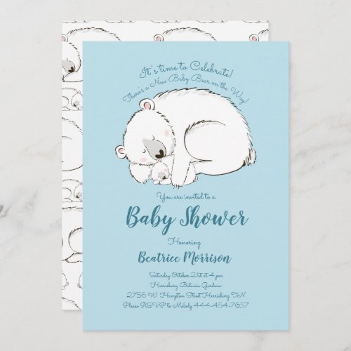 Polar Bear Baby Shower Woodland Winter Boy Blue Invitation