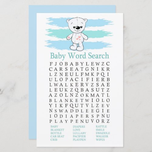 Polar bear Baby Shower Word Search Game