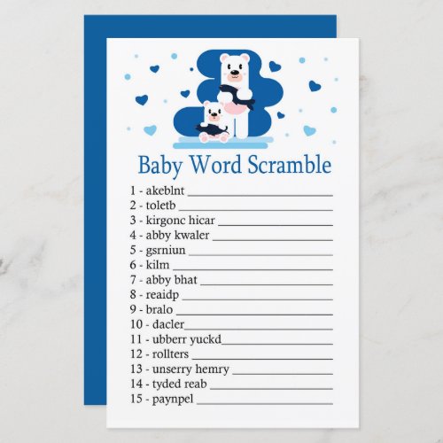 Polar bear Baby word scramble game
