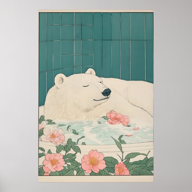 Polar Bear Bathroom Print Ukiyo-e Japanese Art (Front)