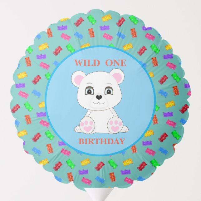 Polar Bear & Bear Sweets on Blue Baby Boy Birthday Balloon (Back)