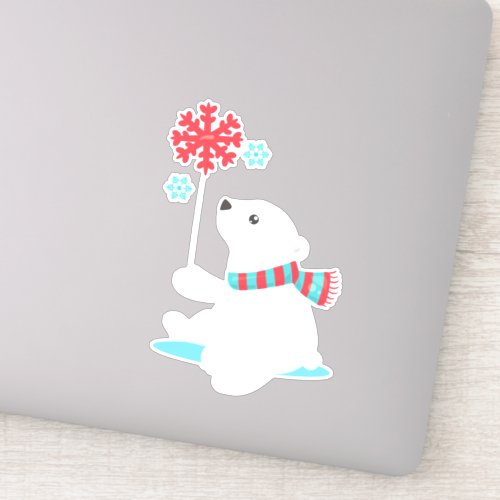 Polar Bear Bear With Scarf Cute Bear Snowflakes Sticker