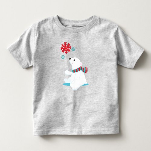 Polar Bear Bear With Scarf Cute Bear Snowflakes Toddler T_shirt