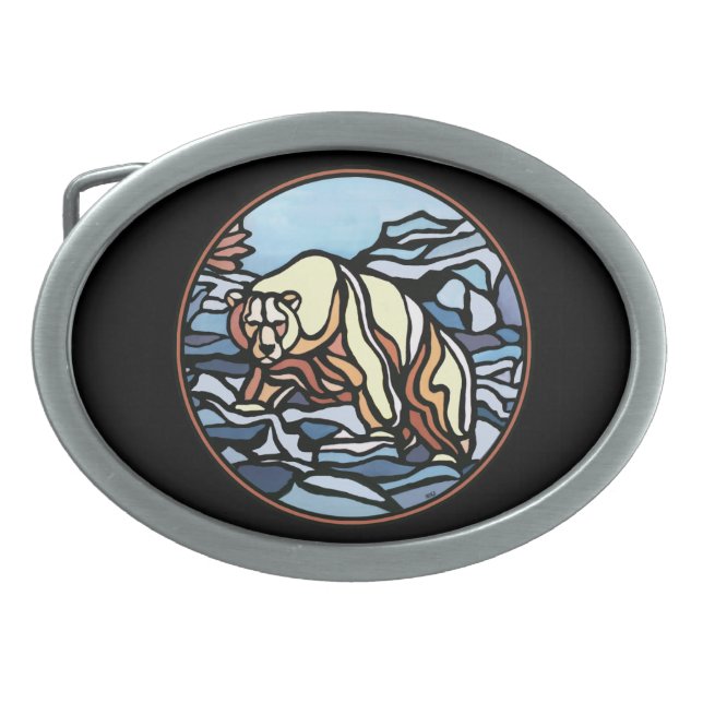 Polar Bear Belt Buckle Tribal Bear Art Buckles (Front)