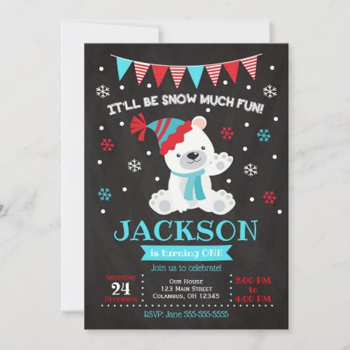 Polar Bear Birthday Invitation  Winter Birthday