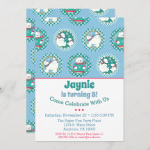Polar Bear Birthday Invitation Winter Party Blue