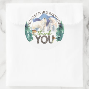 Polar Bear Birthday Personalized Thank you Classic Round Sticker