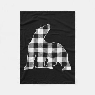 Polar Bear Black & White Buffalo Plaid Merry C Fleece Blanket