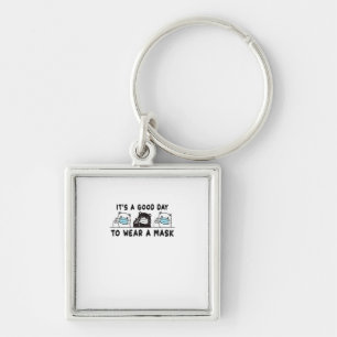 Polar Bear Black Bear Wearing Face Mask Cute Funny Keychain