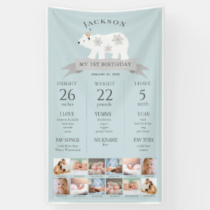 Polar Bear Blue 1st Birthday Milestone Timeline Banner