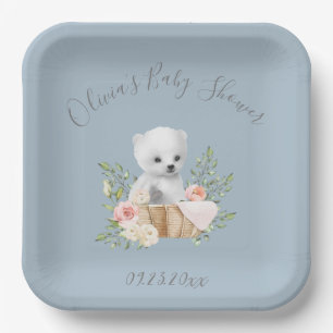 Polar Bear Blue Baby Shower Paper Plates