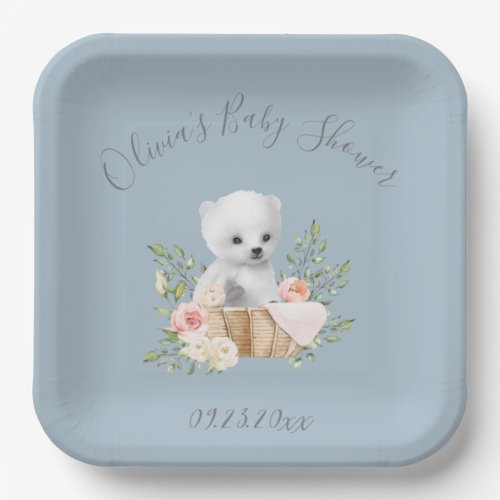 Polar Bear Blue Baby Shower Paper Plates