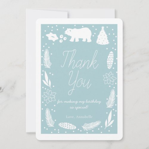Polar Bear Blue Birthday Thank You Card