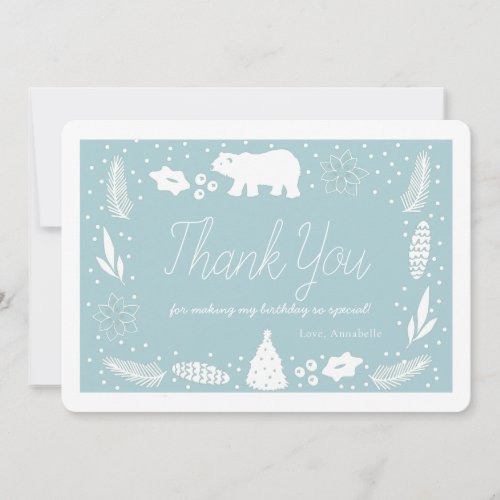 Polar Bear Blue Birthday Thank You Card