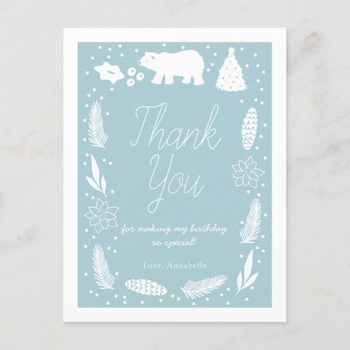 Polar Bear Blue Birthday Thank You Postcard
