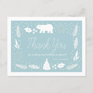 Polar Bear Blue Birthday Thank You Postcard