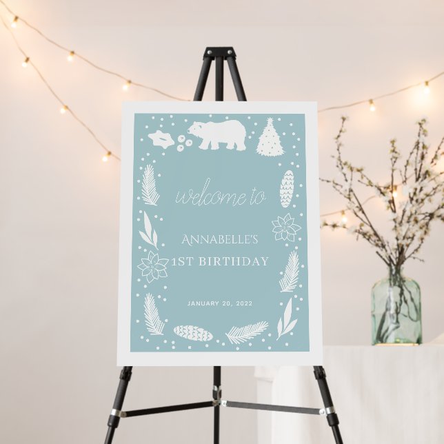 Polar Bear Blue Birthday Welcome Foam Board (In Situ (Stand))