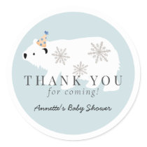Polar Bear Blue Boy Baby Shower Thank You Classic Round Sticker