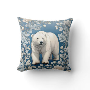 Polar Bear Blue Floral William Morris Inspired  Throw Pillow