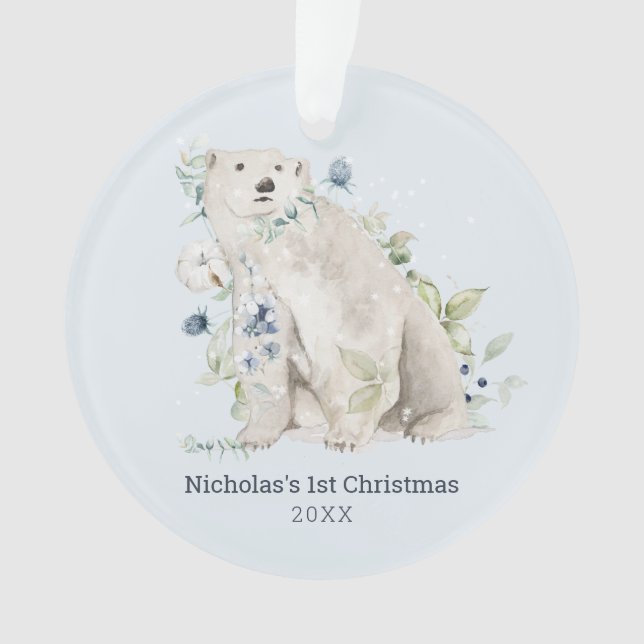 Polar Bear Blue Personalized Ornament (Front)