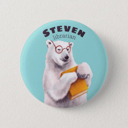 Polar Bear Book Lover Nerdy Button