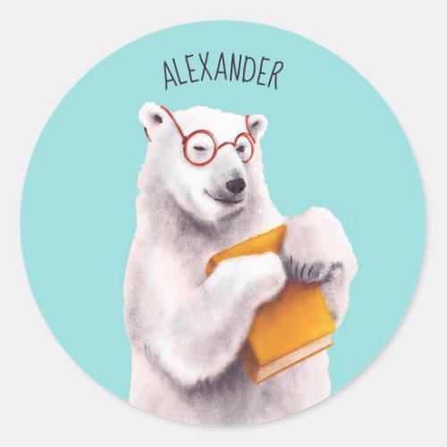 Polar Bear Book Lover Nerdy Classic Round Sticker