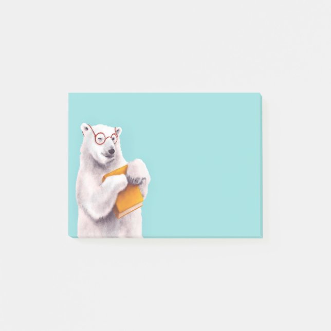 Polar Bear Book Lover Nerdy Post-it Notes (Front)