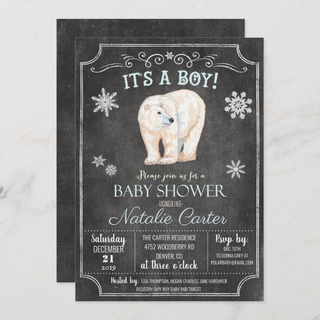 Polar Bear Boy Baby Shower Invitation (Front/Back)