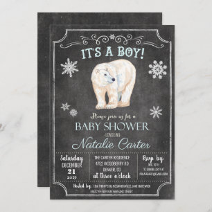 Polar Bear Boy Baby Shower Invitation